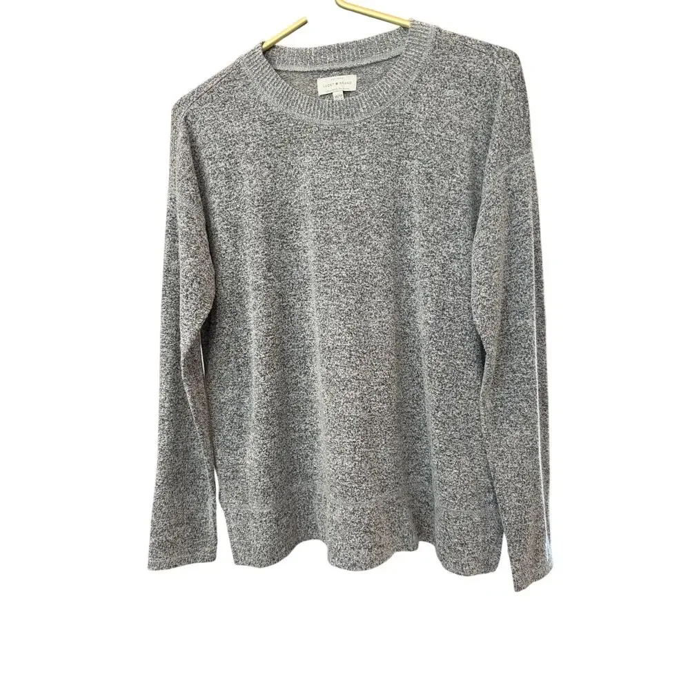 Lucky Brand Gray Heather Crew Neck Sweater XS Split Hem Marled Knit 7WC7008